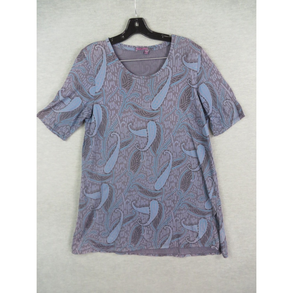 Fresh Produce Womens Shirt Medium Grey Paisley Tunic Short Sleeve Cotton USA VTG